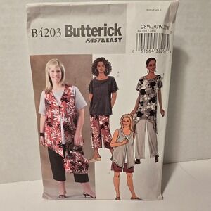 Butterick B4203 Fast&Easy Uncut Sewing Pattern Plus Size Vest Shorts Pants Top